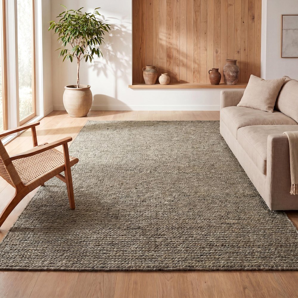 Griffin Rustic Farmhouse Woven Jute Solid Gray 5 ft. x 8 ft. Area Rug. Picture 7