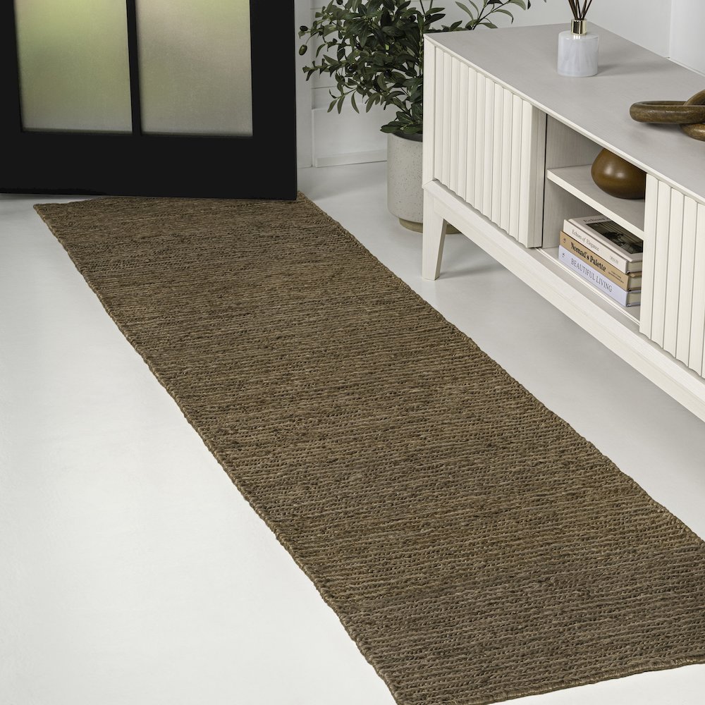 Griffin Rustic Farmhouse Woven Jute Solid Brown 2 ft. x 8 ft. Runner Rug. Picture 2