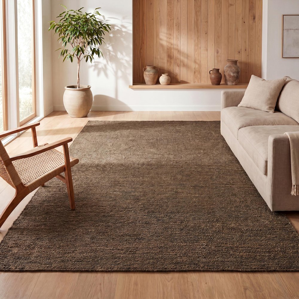 Griffin Rustic Farmhouse Woven Jute Solid Brown 5 ft. x 8 ft. Area Rug. Picture 7