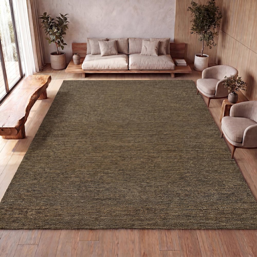 Griffin Rustic Farmhouse Woven Jute Solid Brown 5 ft. x 8 ft. Area Rug. Picture 8