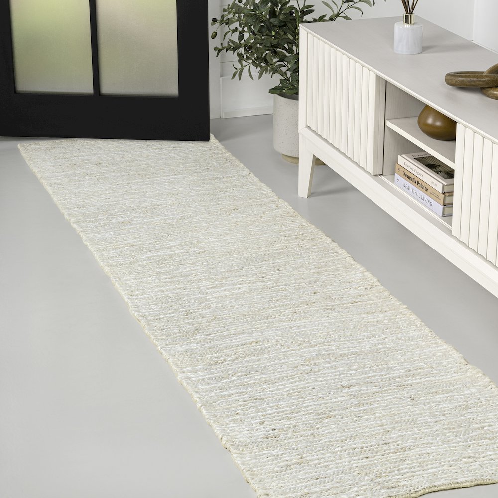 Griffin Rustic Farmhouse Woven Jute Solid Bleach 2 ft. x 8 ft. Runner Rug. Picture 2