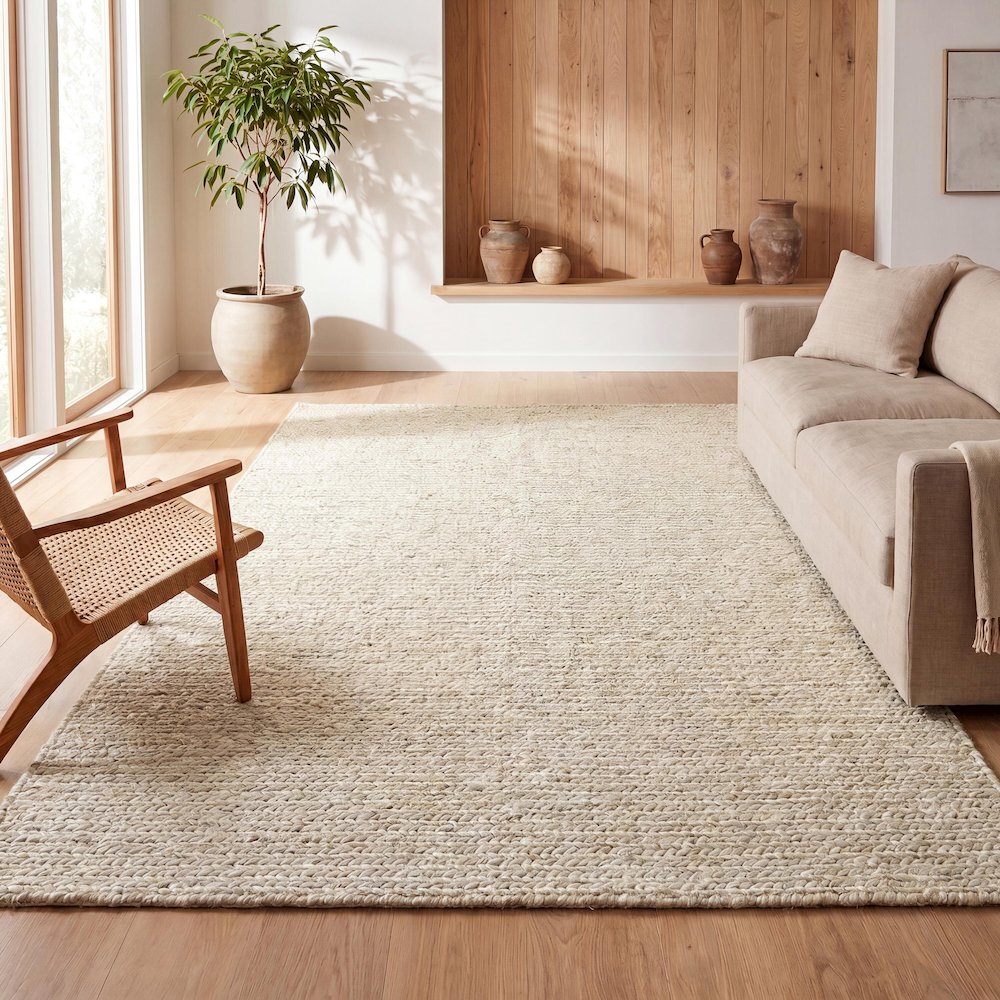 Griffin Rustic Farmhouse Woven Jute Solid Bleach 5 ft. x 8 ft. Area Rug. Picture 7