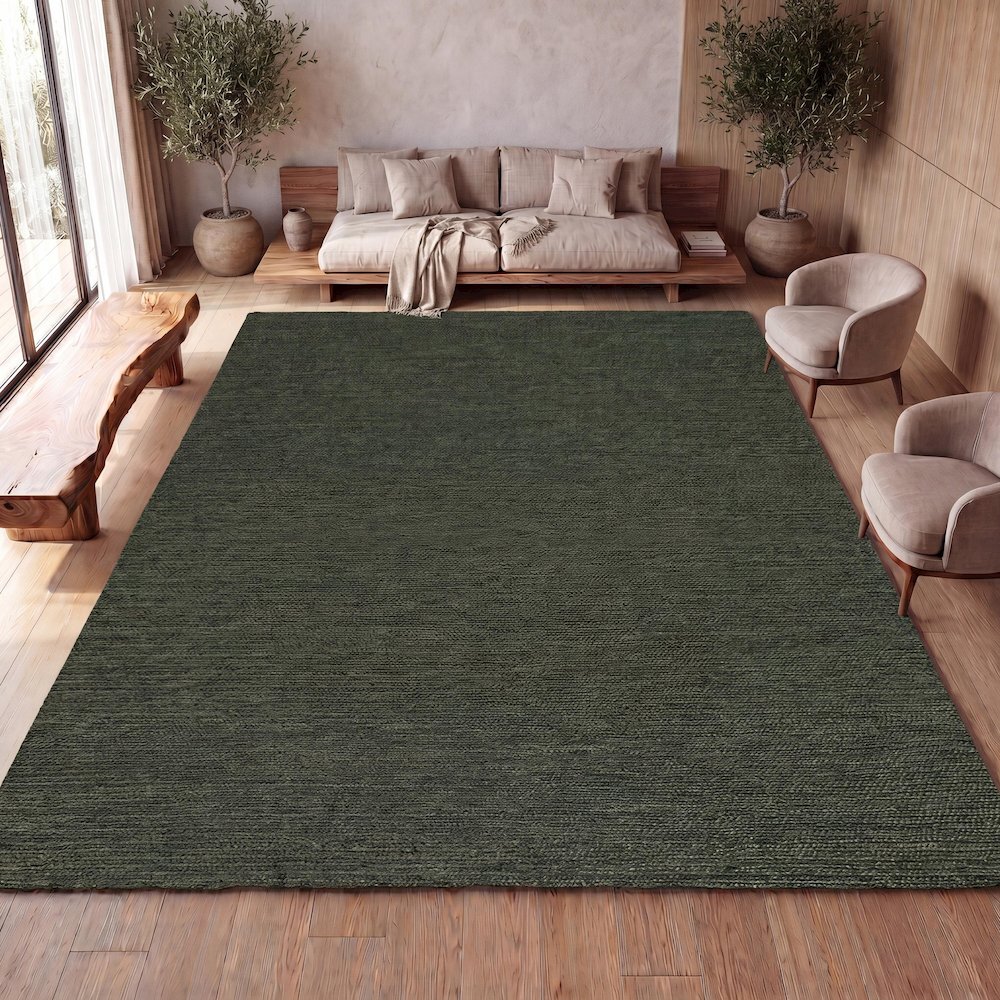Griffin Rustic Farmhouse Woven Jute Solid Green 5 ft. x 8 ft. Area Rug. Picture 8