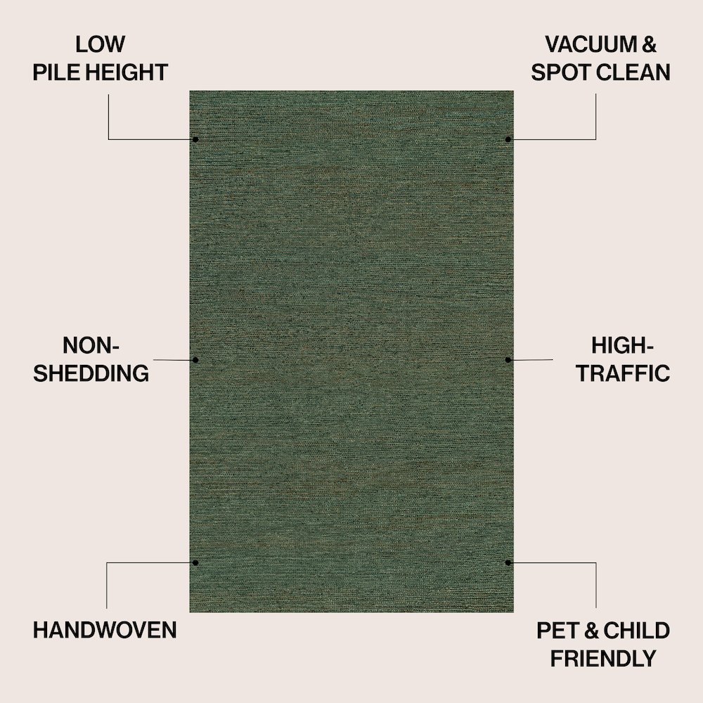 Griffin Rustic Farmhouse Woven Jute Solid Green 2 ft. x 8 ft. Runner Rug. Picture 3