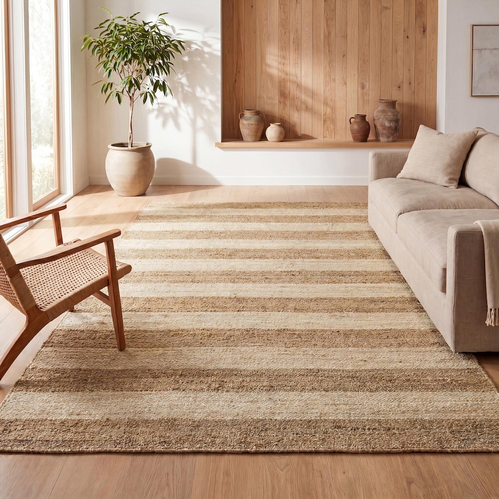 Jayden Rustic Farmhouse Woven Jute Stripe Natural/Bleach 5 ft. x 8 ft. Area Rug. Picture 7