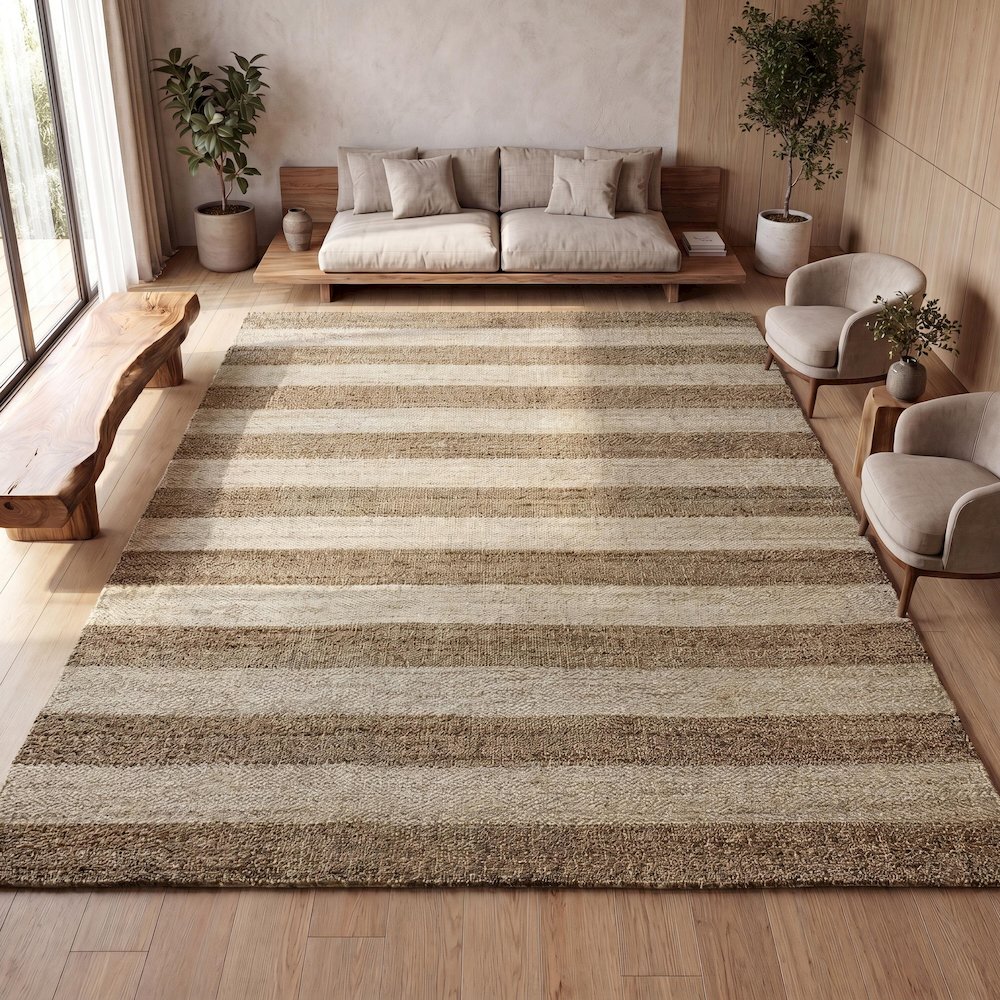 Jayden Rustic Farmhouse Woven Jute Stripe Natural/Bleach 5 ft. x 8 ft. Area Rug. Picture 8
