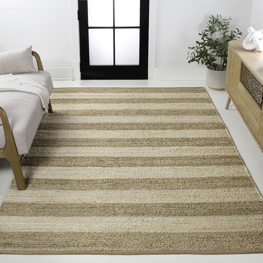 Jayden Rustic Farmhouse Woven Jute Stripe Natural/Bleach 3 ft. x 5 ft. Area Rug. Picture 2