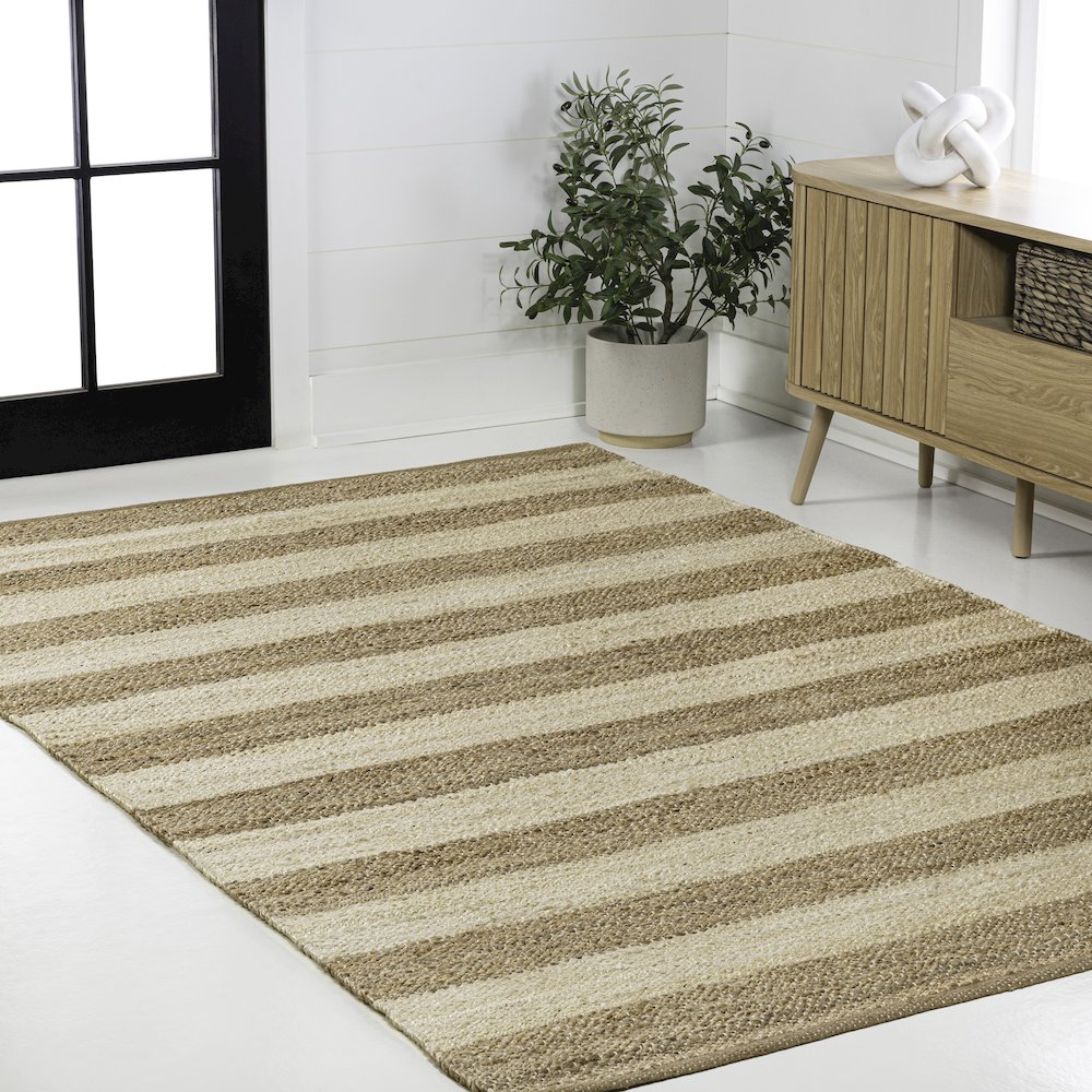 Jayden Rustic Farmhouse Woven Jute Stripe Natural/Bleach 3 ft. x 5 ft. Area Rug. Picture 3