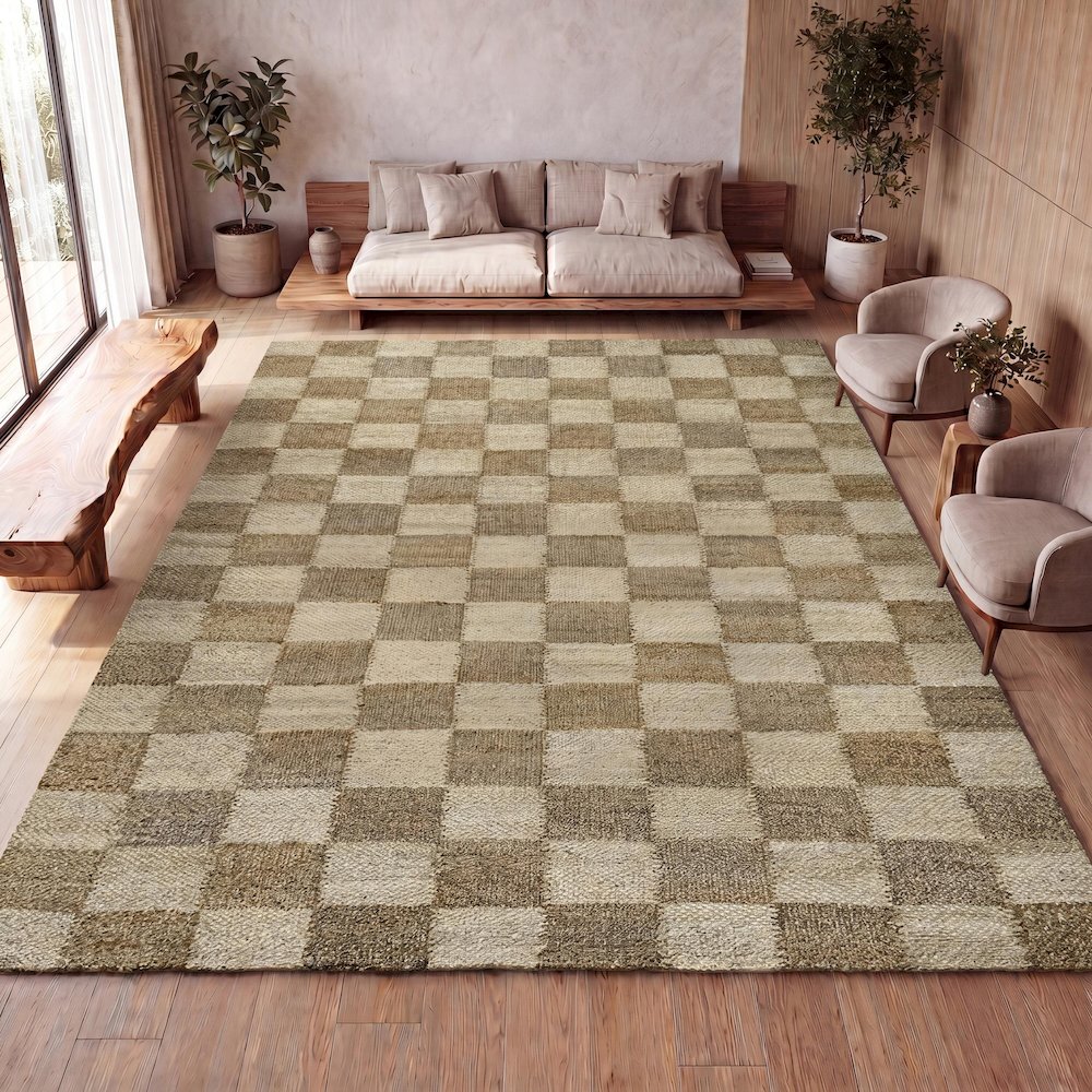 Theo Farmhouse Woven Jute Checkerboard Natural/Bleach 5 ft. x 8 ft. Area Rug. Picture 8
