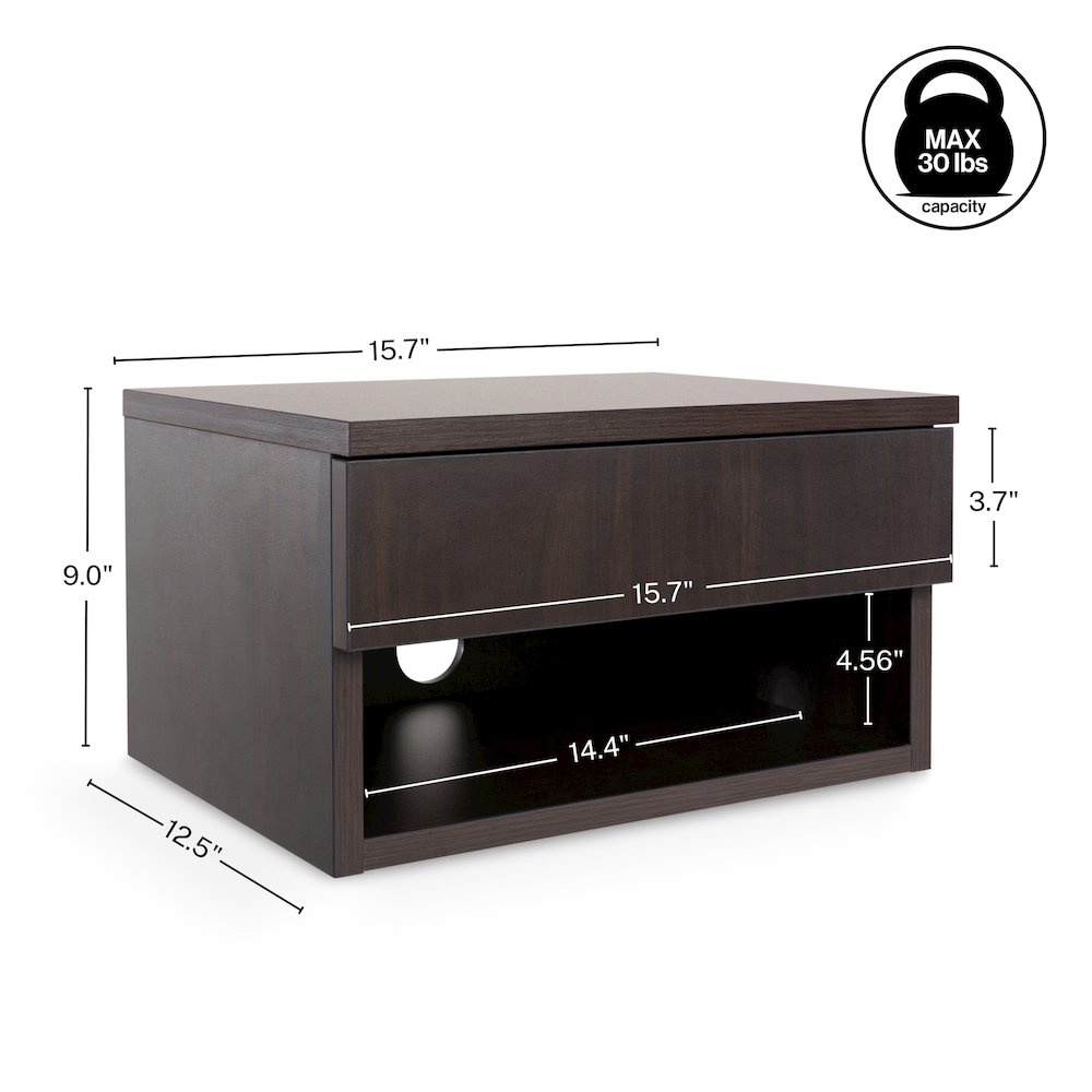 Ettore 15.7" Modern Matte Black Floating Nightstand. Picture 5