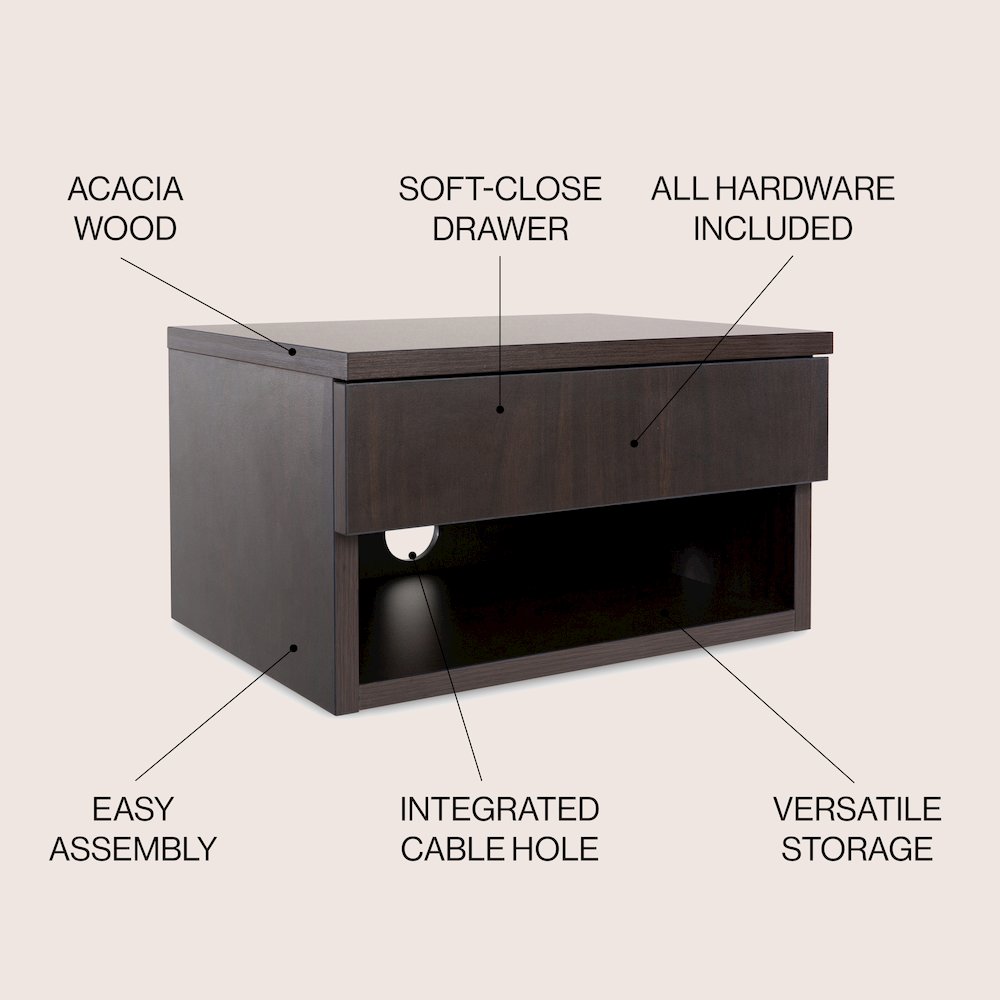 Ettore 15.7" Modern Matte Black Floating Nightstand. Picture 1