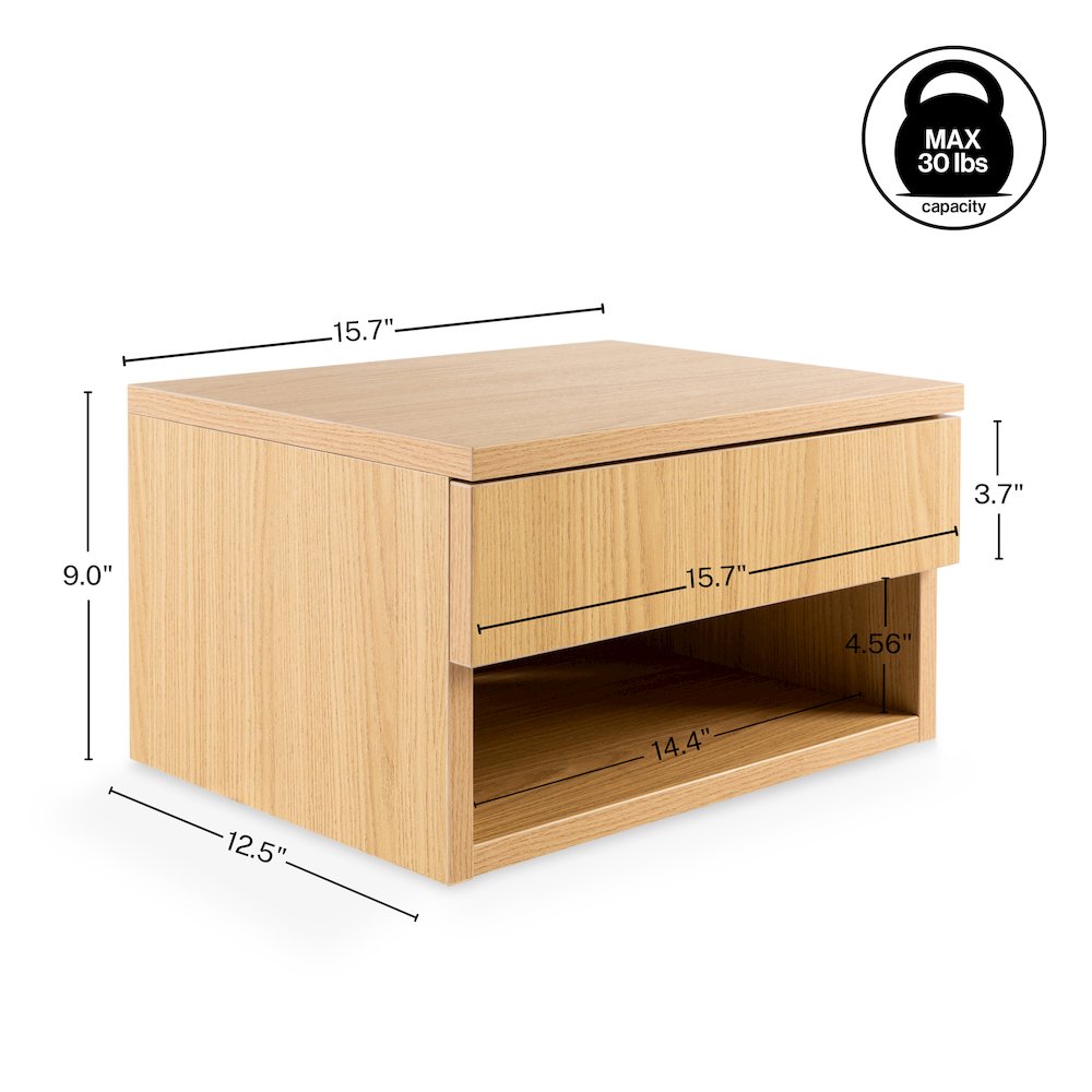 Ettore 15.7" Modern Matte Light Oak Floating Nightstand. Picture 5