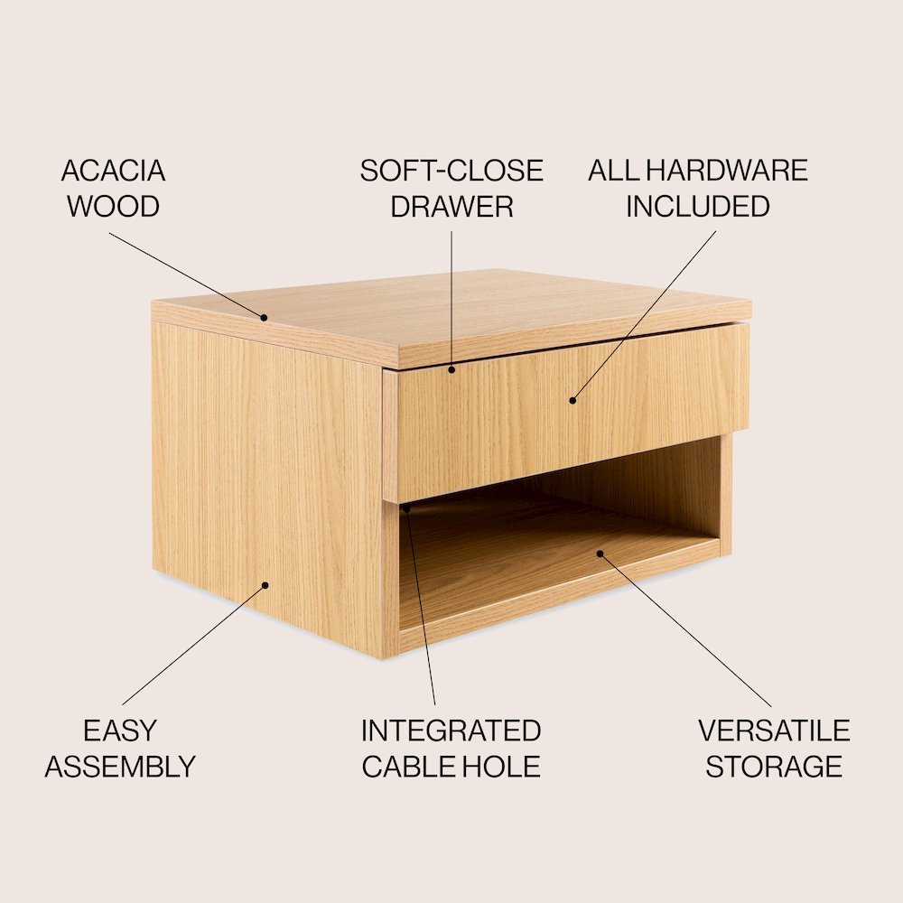 Ettore 15.7" Modern Matte Light Oak Floating Nightstand. Picture 1