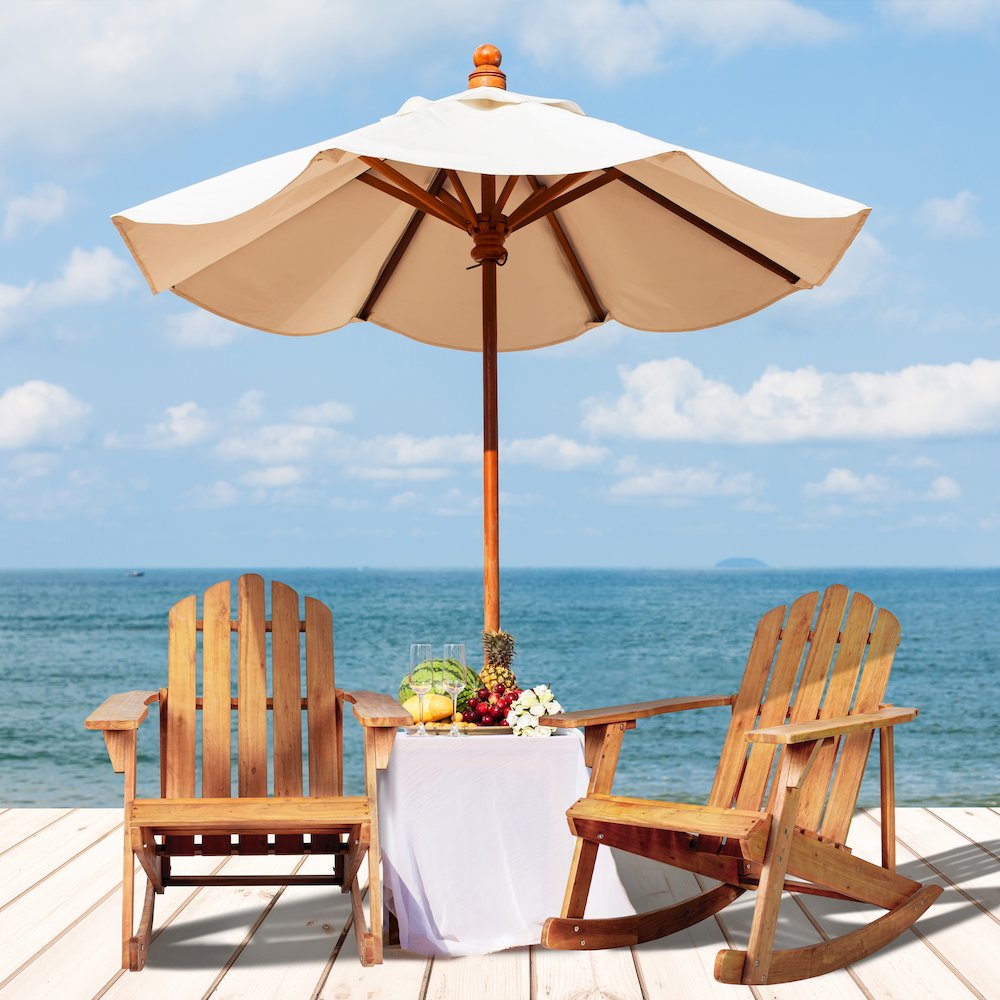 Kiawah Outdoor Patio Classic Acacia Wood Adirondack Rocking Chair. Picture 7