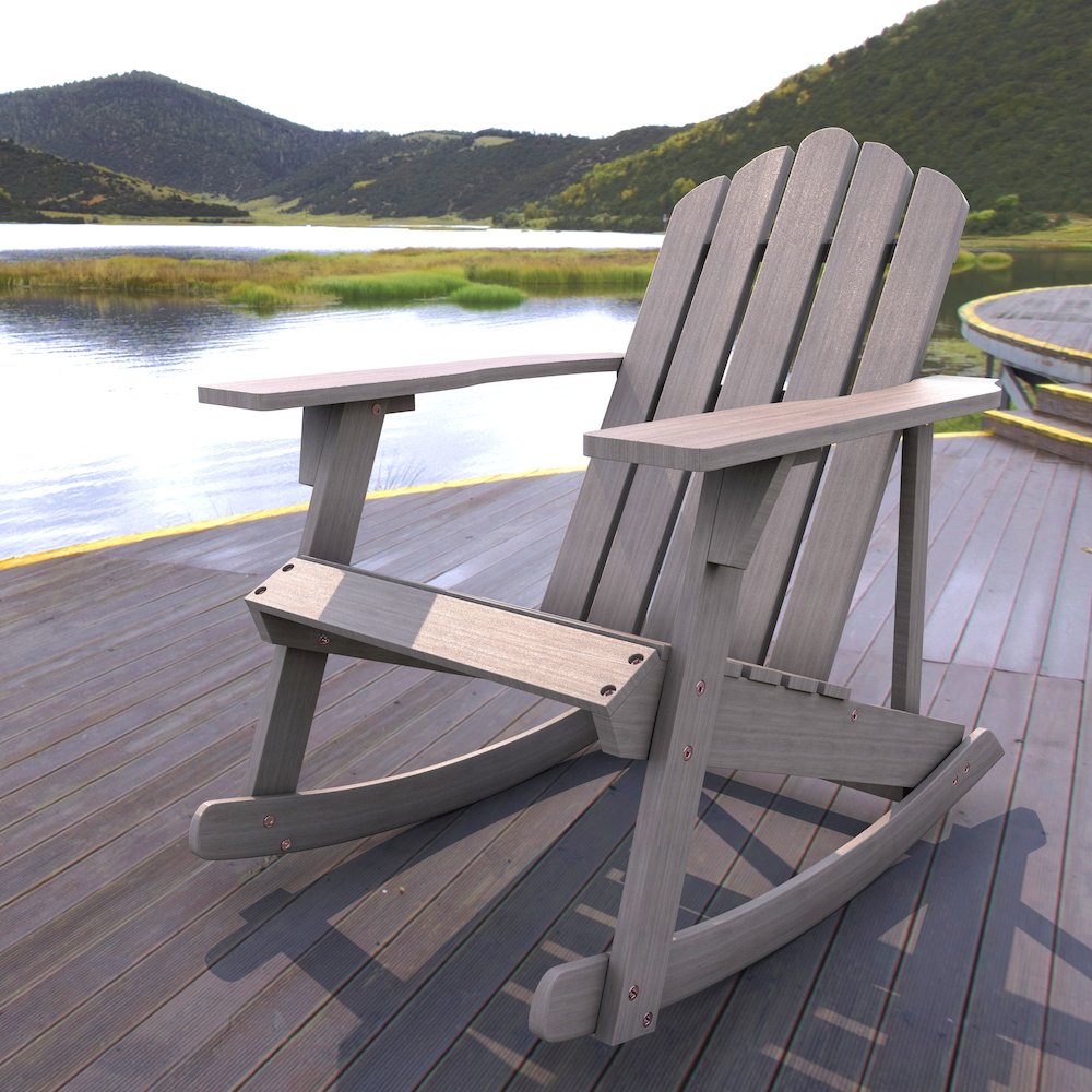 Kiawah Classic Gray Acacia Wood Adirondack Rocking Chair. Picture 6