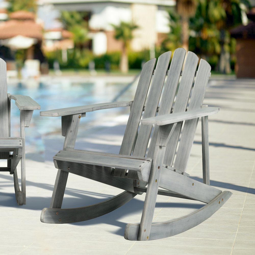 Kiawah Classic Gray Acacia Wood Adirondack Rocking Chair. Picture 8