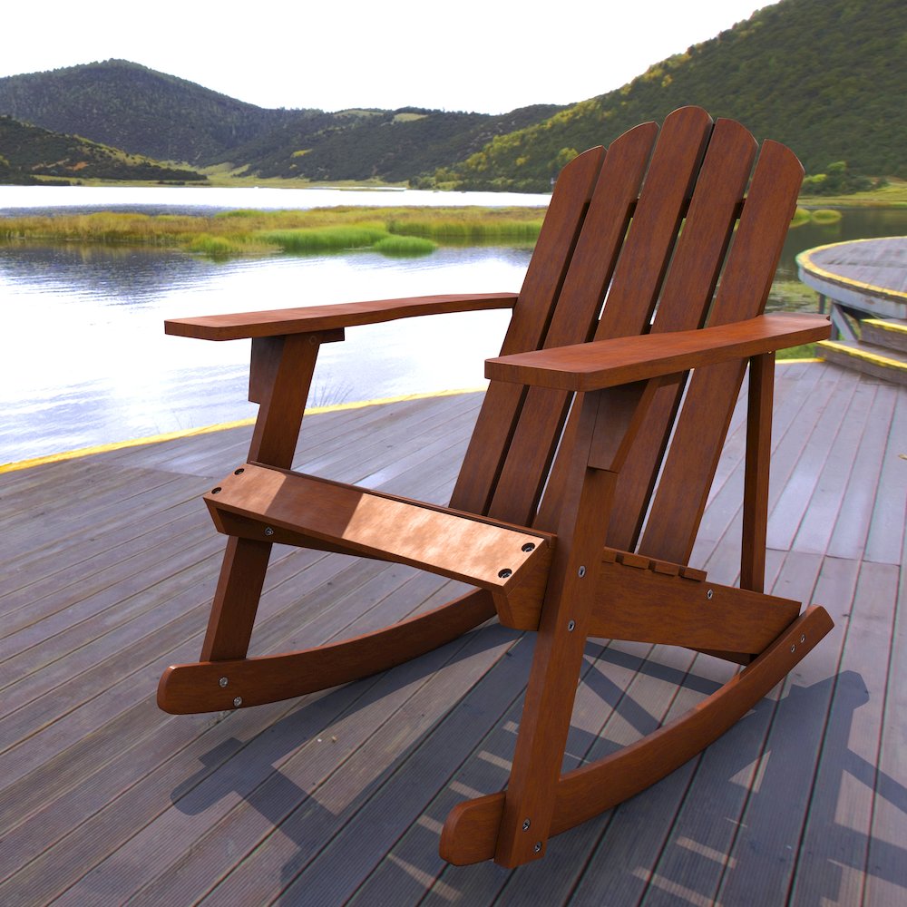 Kiawah Classic Dark Brown Acacia Wood Adirondack Rocking Chair. Picture 6