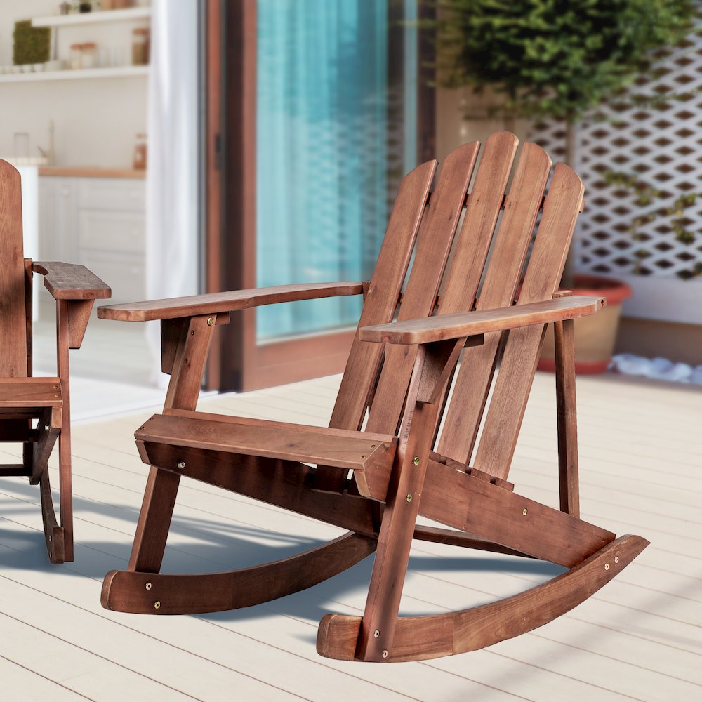 Kiawah Classic Dark Brown Acacia Wood Adirondack Rocking Chair. Picture 8