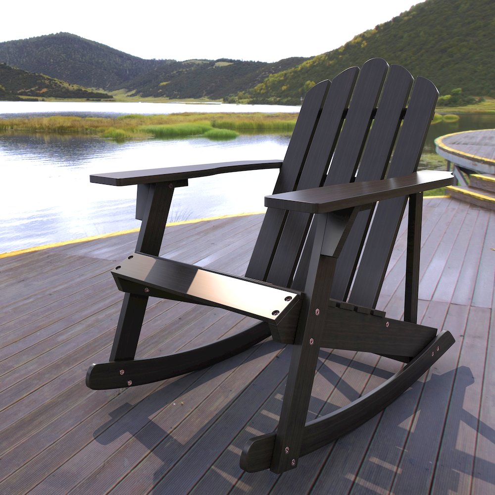 Kiawah Classic Black Acacia Wood Adirondack Rocking Chair. Picture 6