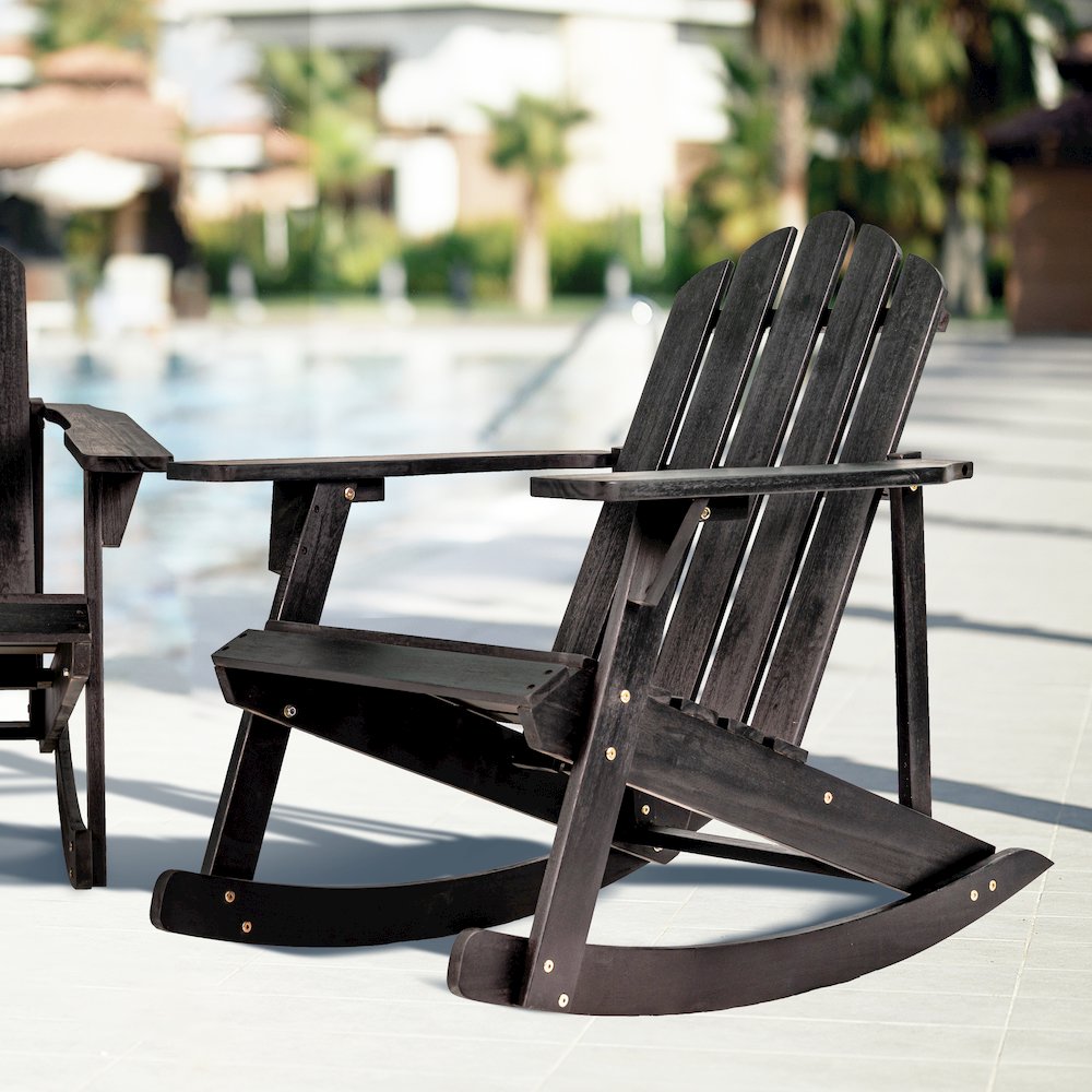 Kiawah Classic Black Acacia Wood Adirondack Rocking Chair. Picture 8