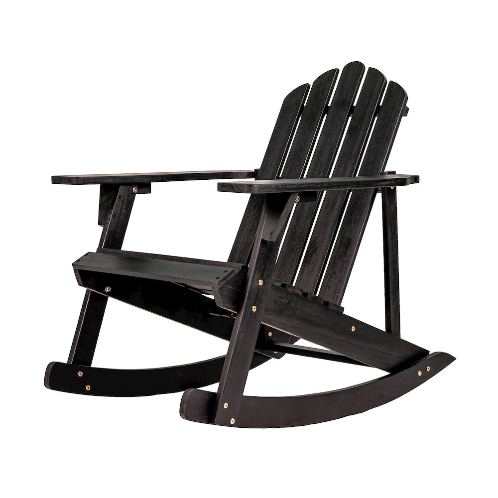 Kiawah Classic Black Acacia Wood Adirondack Rocking Chair. Picture 1
