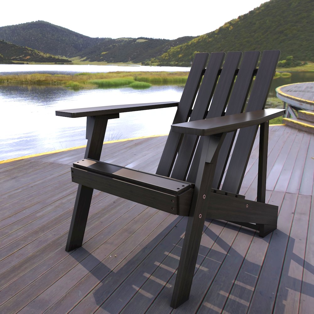 Irving Outdoor Patio Modern Acacia Wood Adirondack Chair. Picture 6