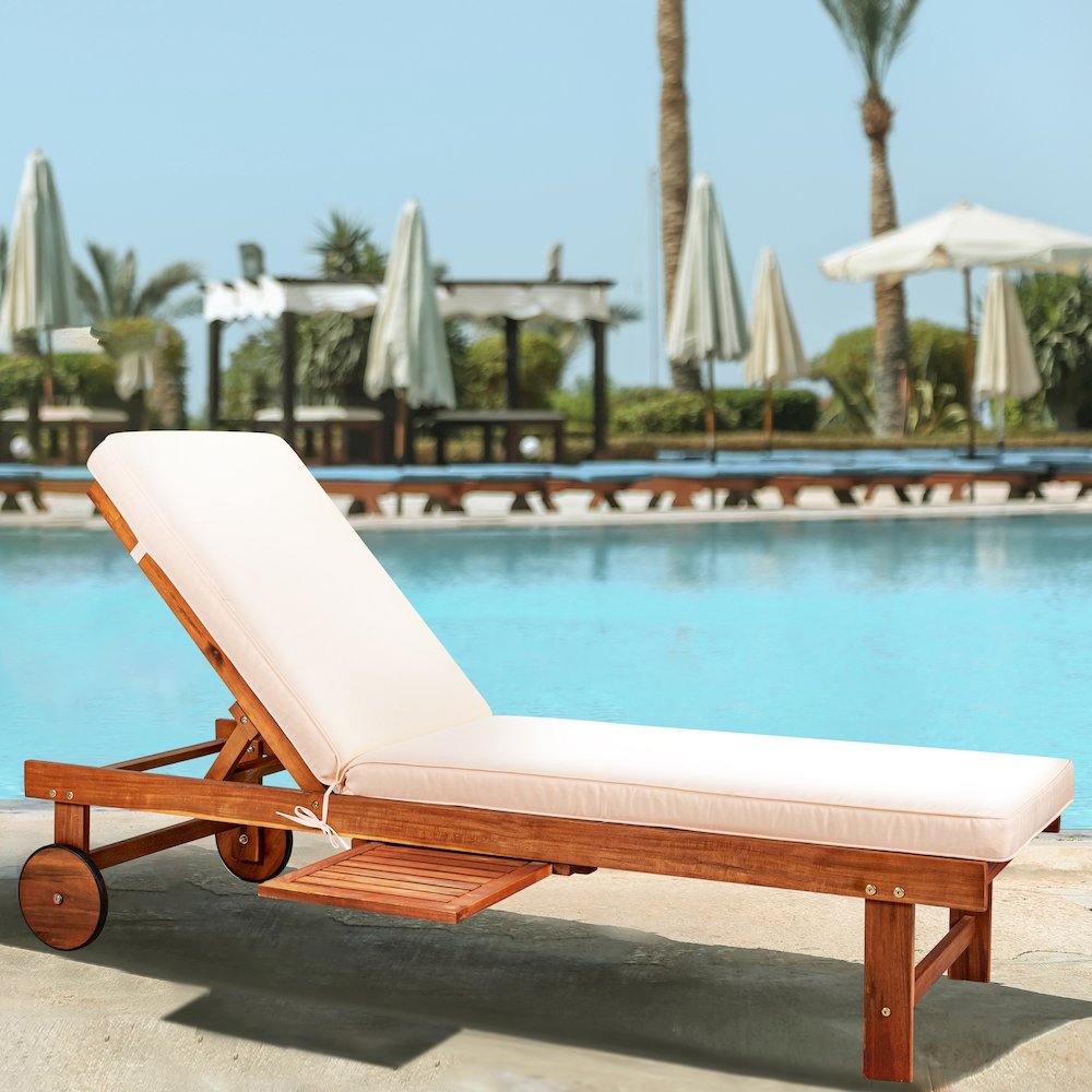 Seabrook Outdoor Acacia Wood Lounger. Picture 12