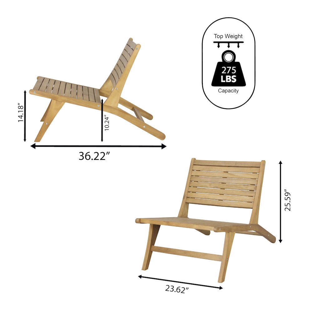 Leo Modern Solid Indonesian Teak Wood Armless Outdoor Lounge Chair. Picture 3