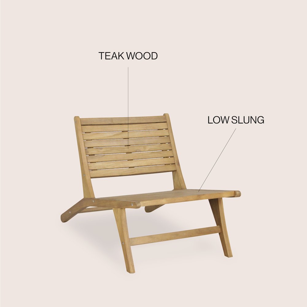 Leo Modern Solid Indonesian Teak Wood Armless Outdoor Lounge Chair. Picture 4