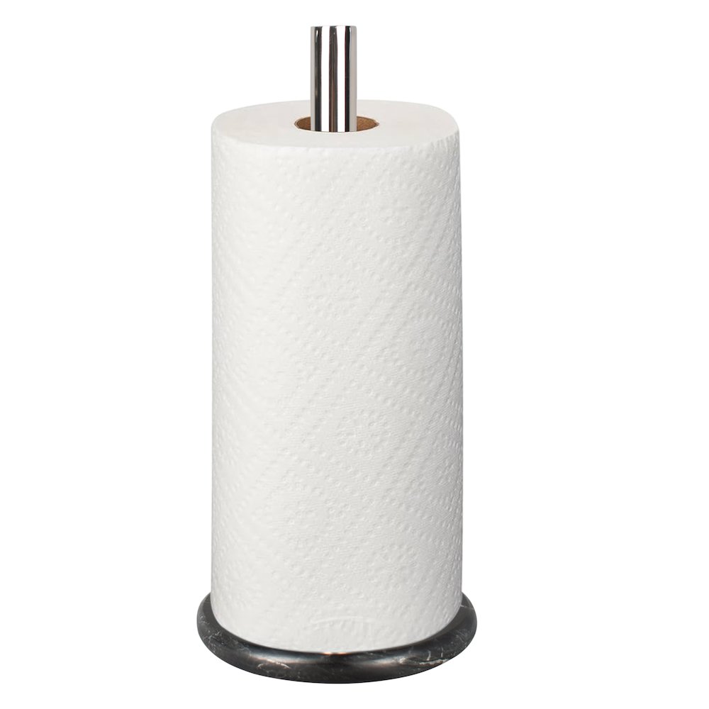 Avery Metal with Non Slip Weighted Marble Base Paper Towel Holder, Black/Chrome. Picture 2