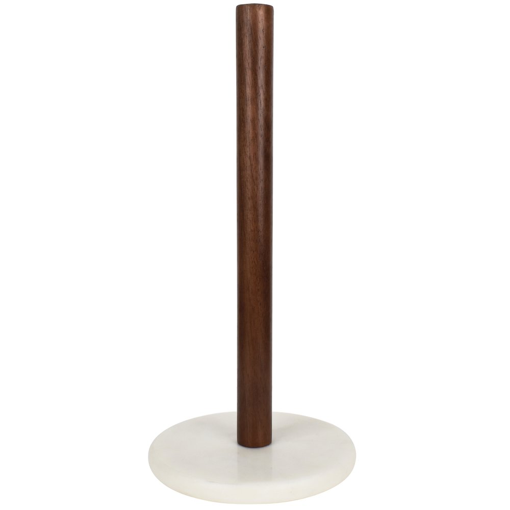 Avery Wood with Non Slip Weighted Marble Base Paper Towel Holder, White/Natural. Picture 1