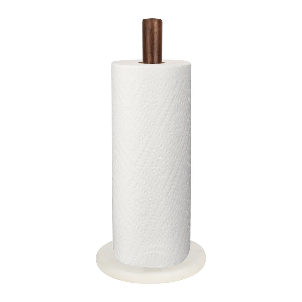 Avery Wood with Non Slip Weighted Marble Base Paper Towel Holder, White/Natural. Picture 3