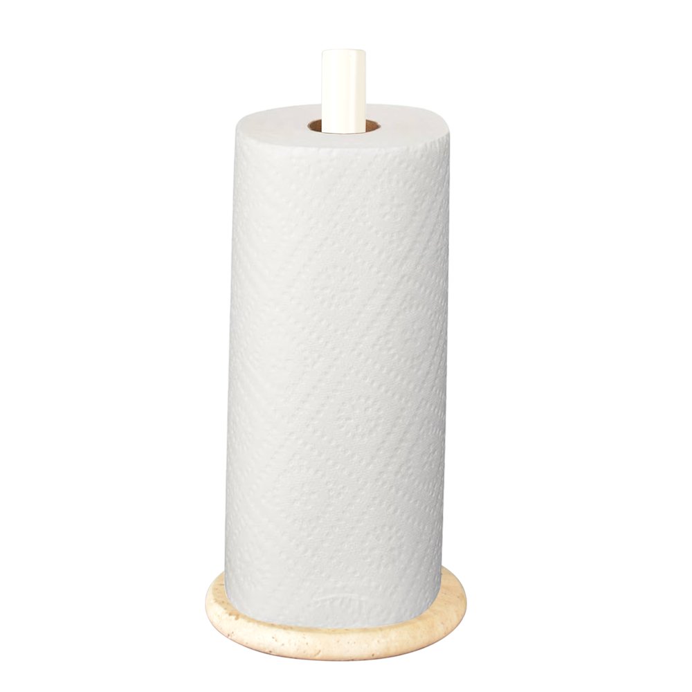 Avery Metal with Non Slip Weighted Marble Base Paper Towel Holder, Beige/White. Picture 3