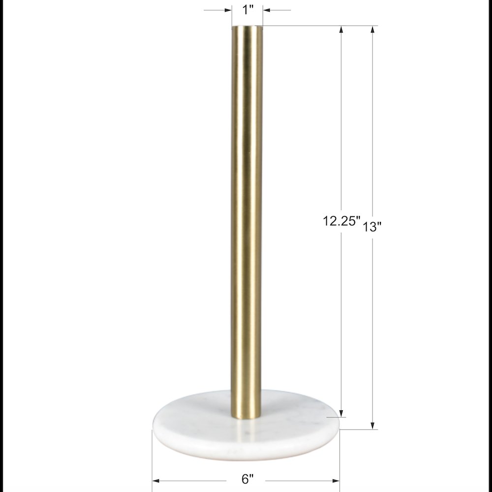 Avery Metal with Non Slip Weighted Marble Base Paper Towel Holder, White/Gold. Picture 4