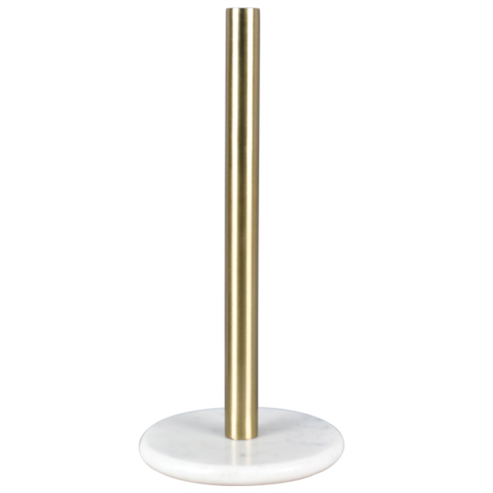 Avery Metal with Non Slip Weighted Marble Base Paper Towel Holder, White/Gold. Picture 1