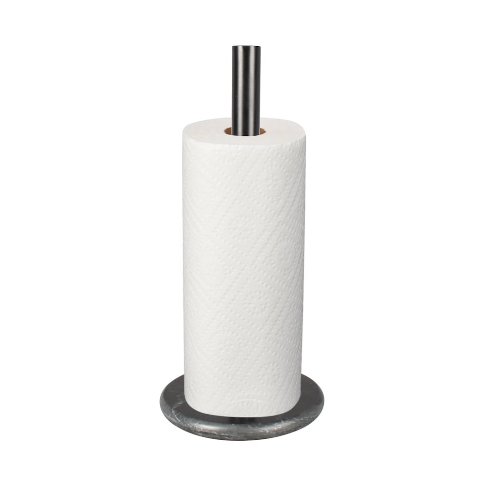 Avery Modern Metal with Non Slip Weighted Wood Base Paper Towel Holder, Black. Picture 3