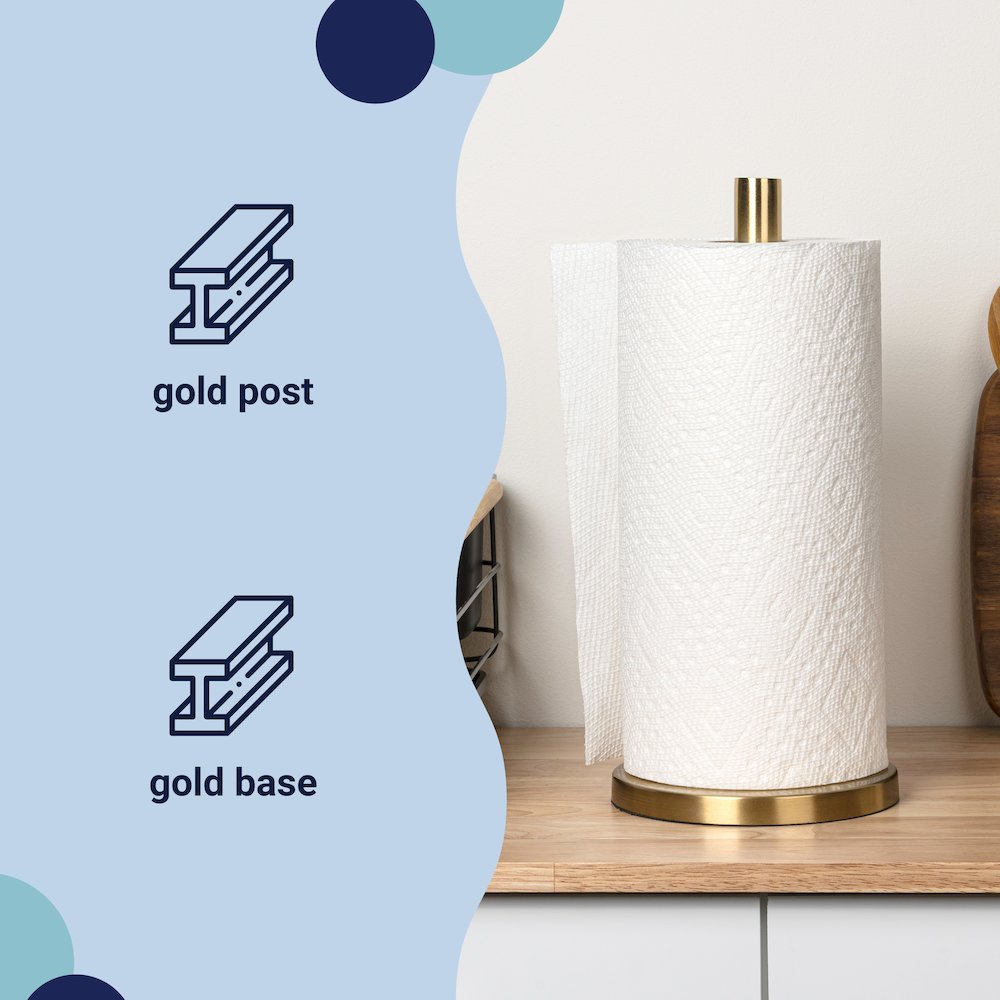 Avery Modern Classic Metal with Non Slip Weighted Base Paper Towel Holder, Gold. Picture 5