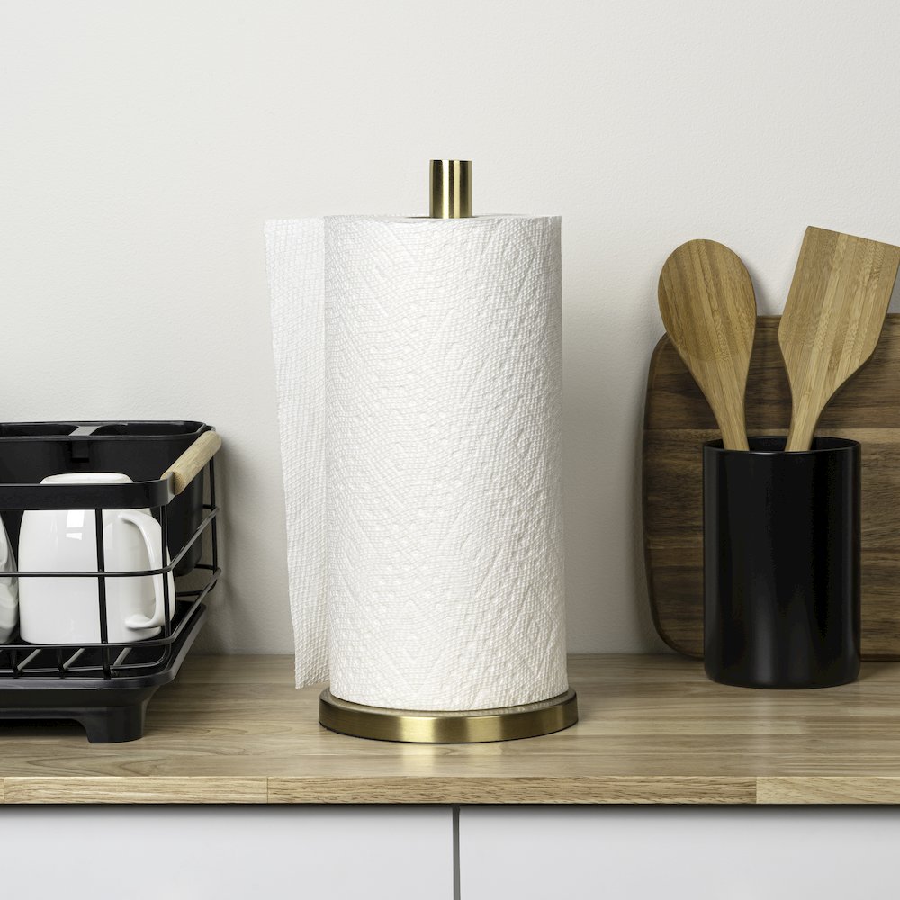 Avery Modern Classic Metal with Non Slip Weighted Base Paper Towel Holder, Gold. Picture 6