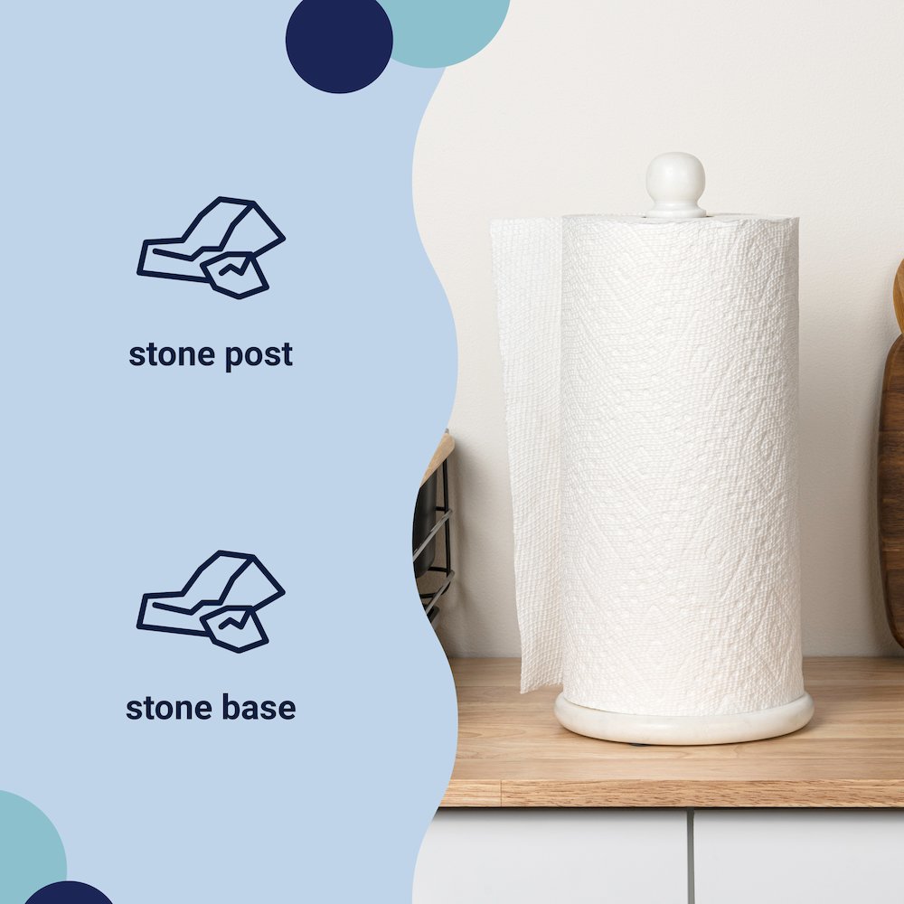 Margot Vintage Marble with Non Slip Weighted Base Paper Towel Holder, White. Picture 5