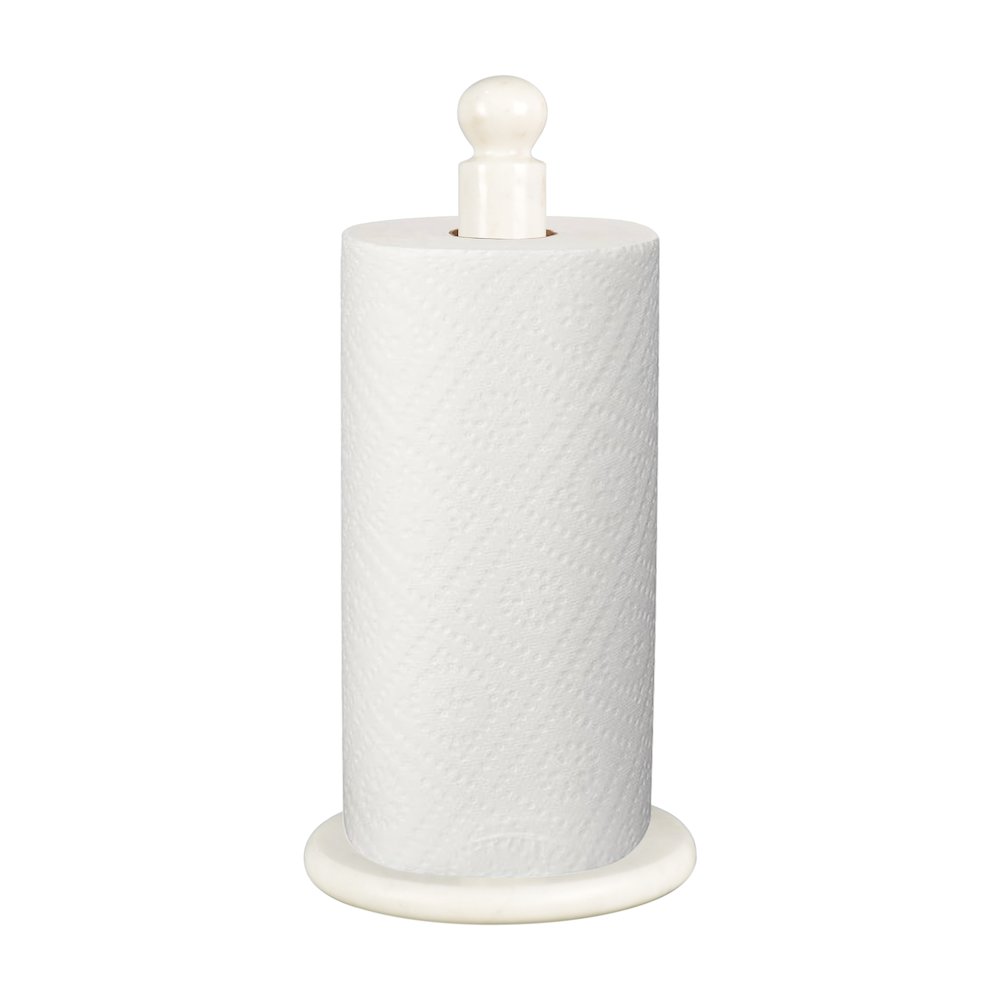 Margot Vintage Marble with Non Slip Weighted Base Paper Towel Holder, White. Picture 3