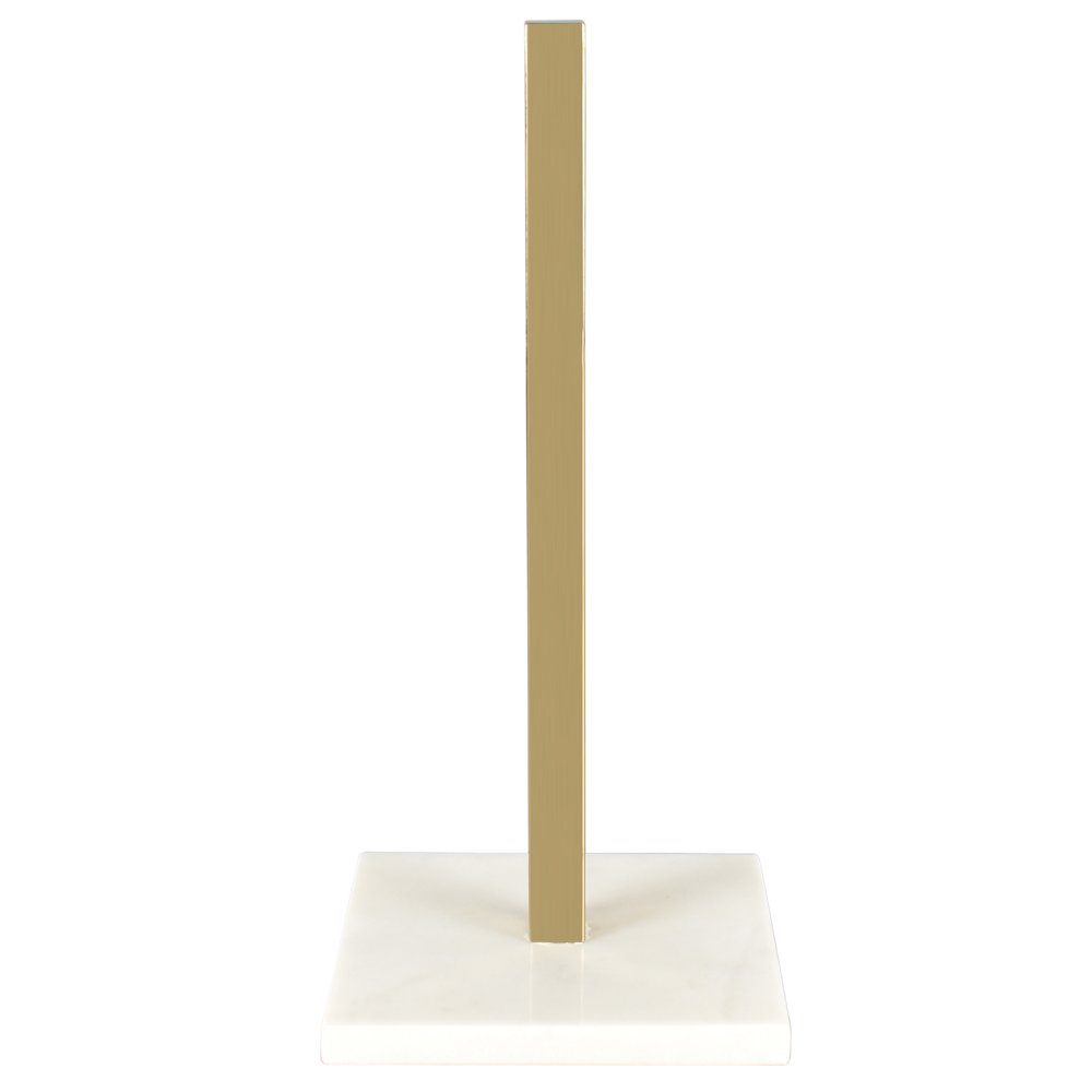 Jules Glam Square Metal Weighted Marble Base Paper Towel Holder, Gold/White. Picture 1