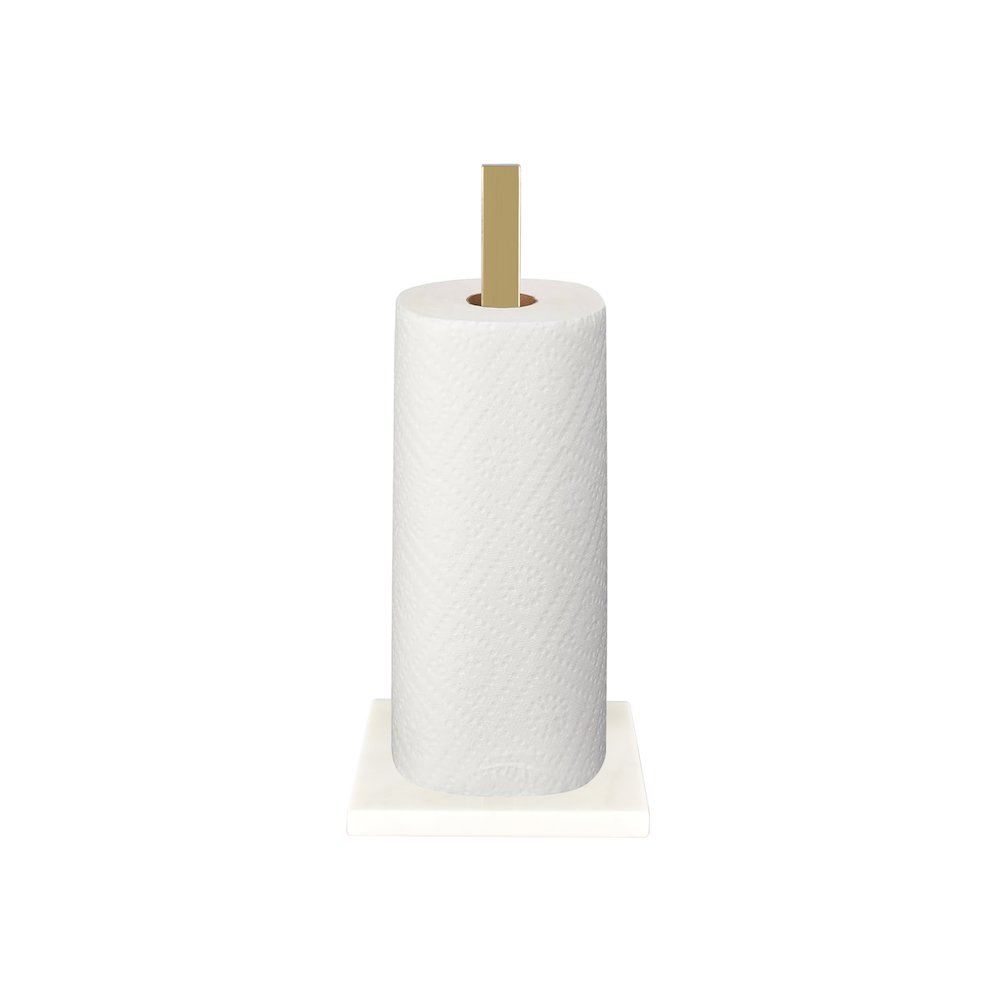 Jules Glam Square Metal Weighted Marble Base Paper Towel Holder, Gold/White. Picture 3