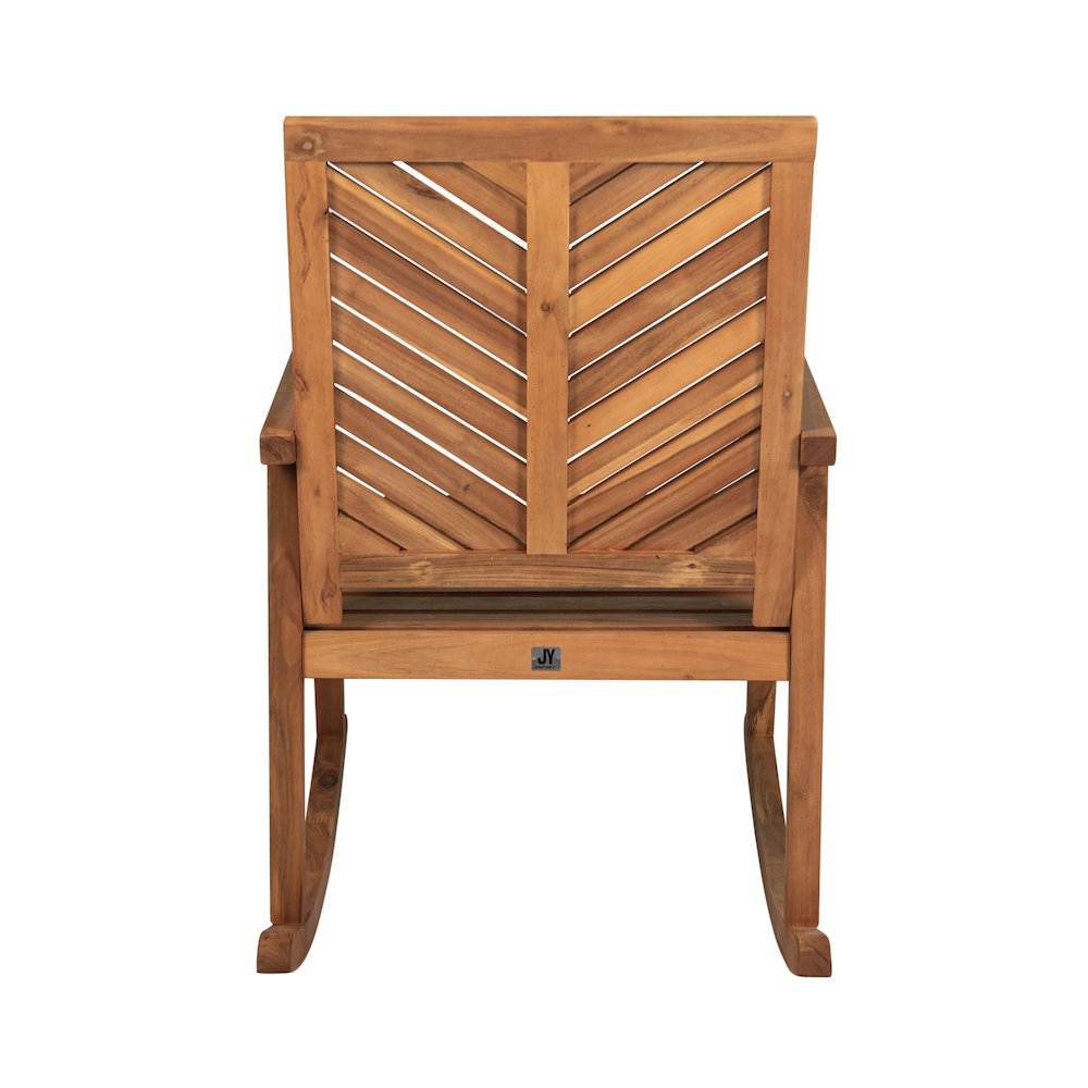 Ned Modern Chevron Back Acacia Wood Patio Outdoor Rocking Chair. Picture 4