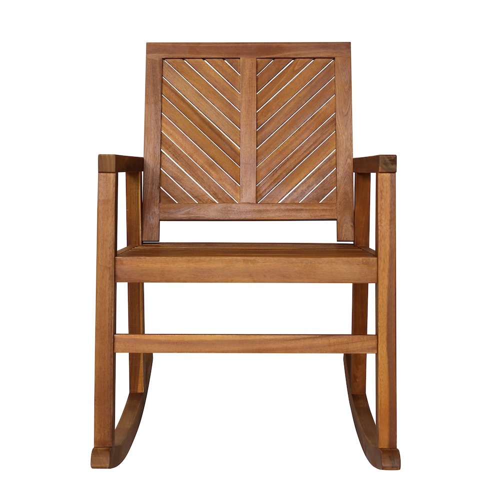 Ned Modern Chevron Back Acacia Wood Patio Outdoor Rocking Chair. Picture 2