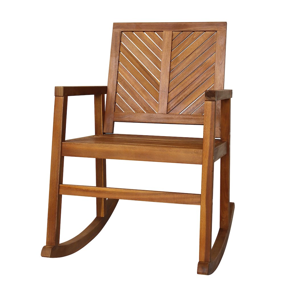 Ned Modern Chevron Back Acacia Wood Patio Outdoor Rocking Chair. Picture 1