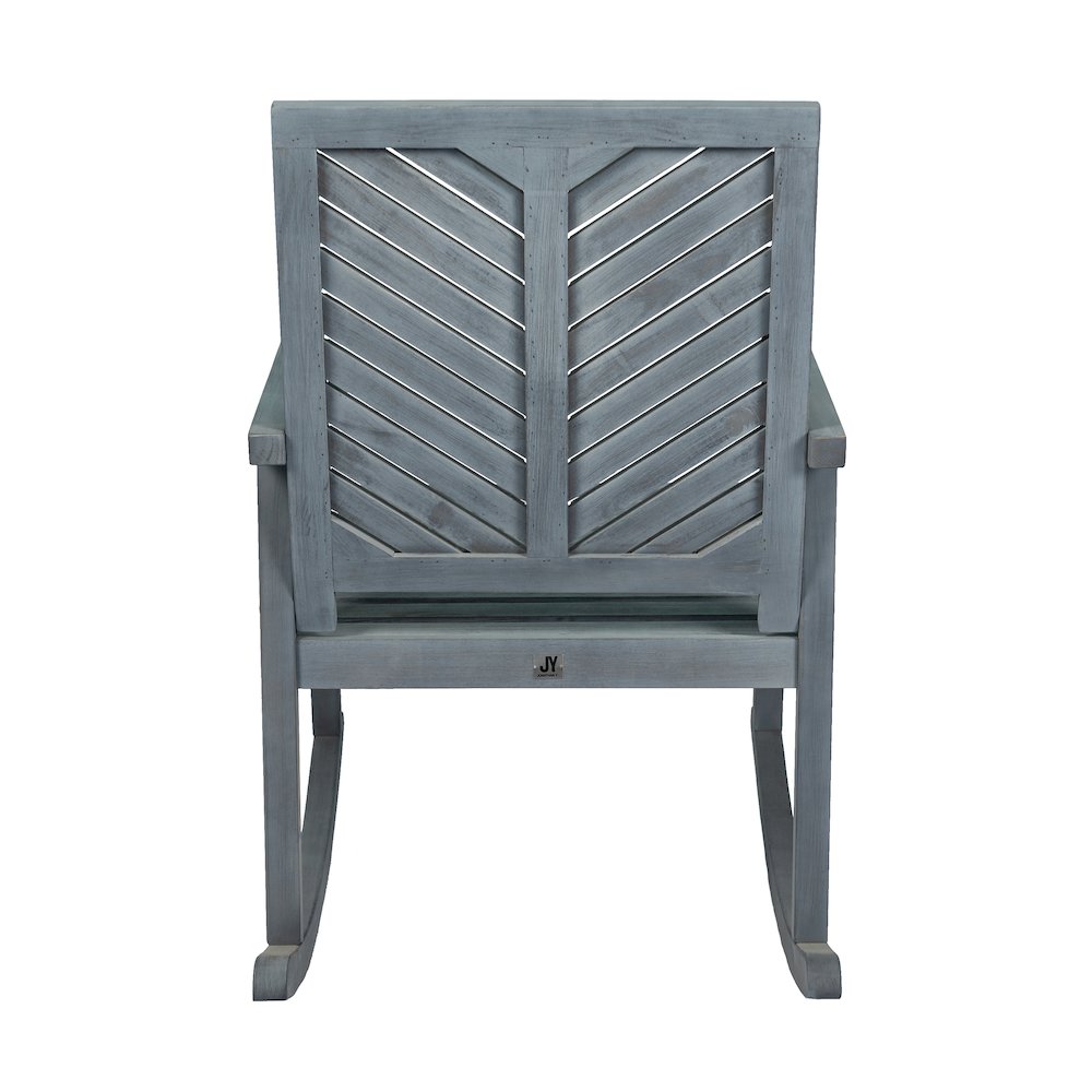 Ned Farmhouse Chevron Solid Acacia Wood Outdoor Rocking Chair. Picture 4