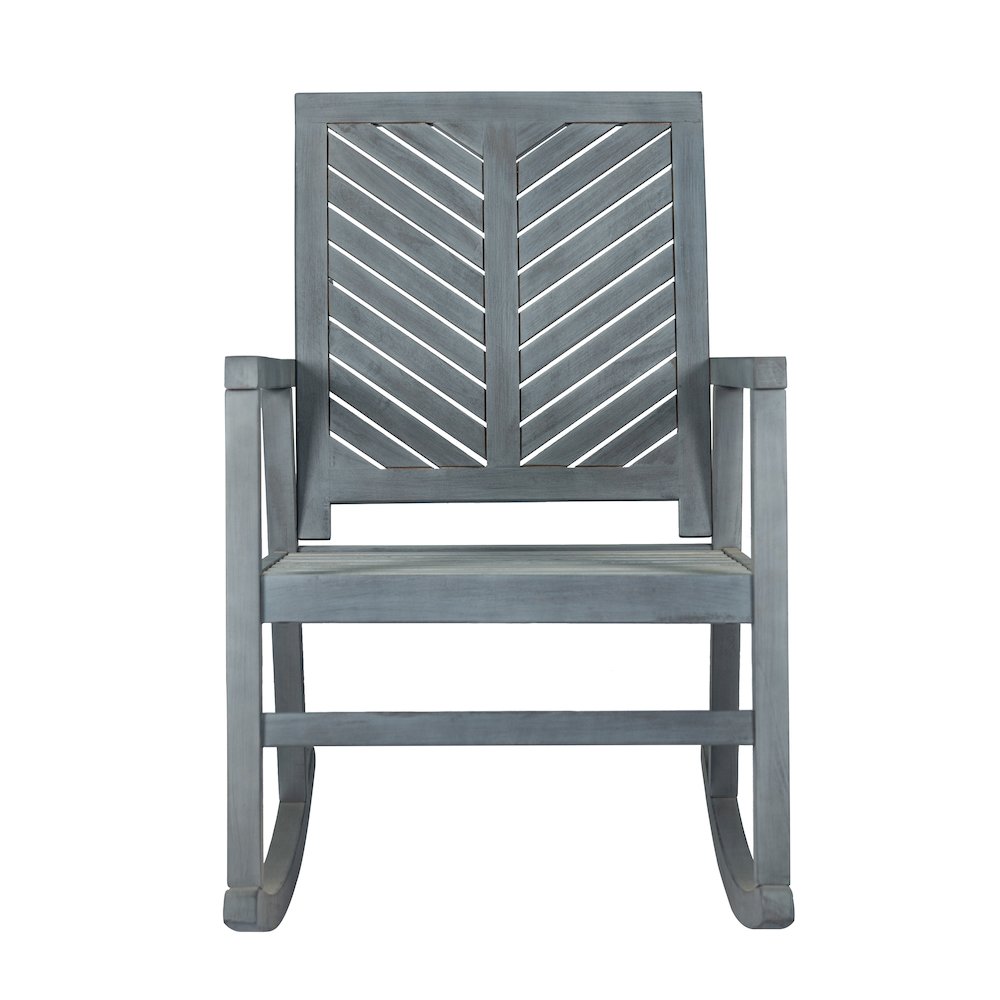 Ned Farmhouse Chevron Solid Acacia Wood Outdoor Rocking Chair. Picture 2