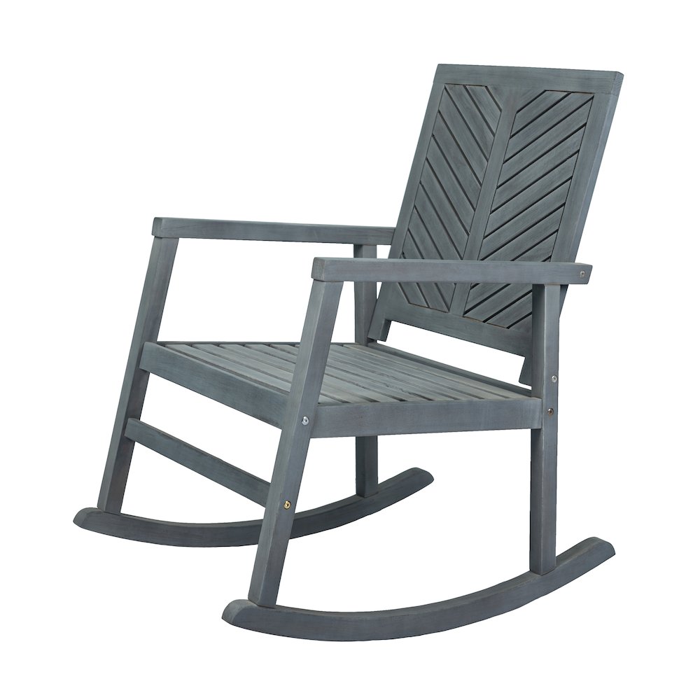 Ned Farmhouse Chevron Solid Acacia Wood Outdoor Rocking Chair. Picture 1