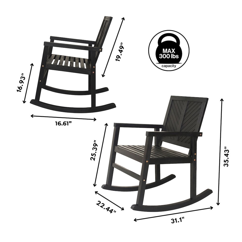 Ned Farmhouse Chevron Solid Acacia Wood Outdoor Rocking Chair. Picture 4