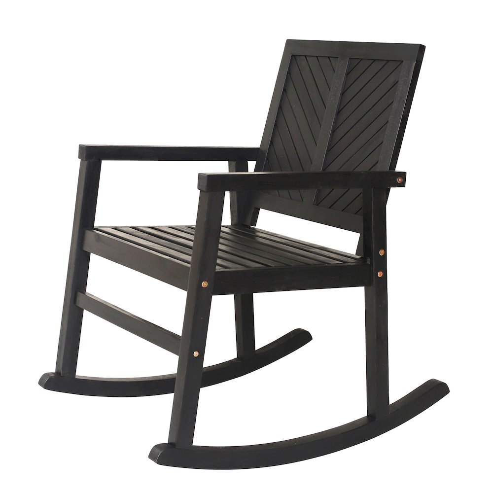 Ned Farmhouse Chevron Solid Acacia Wood Outdoor Rocking Chair. Picture 1